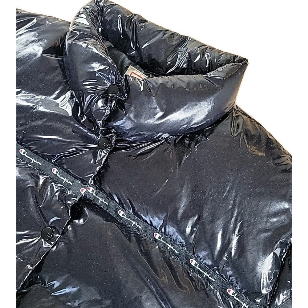 Champion Full Zip Metallic Black Puffer Jacket Outdoor Tech-Fill Size Wmns L